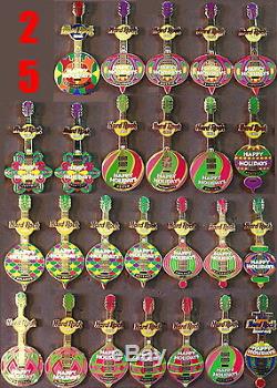 25 Hard Rock Cafe 2004 CHRISTMAS Ornament GUITAR PIN LOT! Collection Group NEW