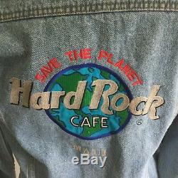 HARD ROCK CAFE Maui Embroidered Denim Jean Jacket Collector Pins Hawaii Mens Med