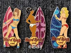 HARD ROCK CAFE SEXY SURFER BIKNI GIRL PIN SET, LE 50, Very Rare Collectible
