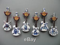 Hard Rock Cafe Amsterdam 2012 Dutch Delft Blue Tiles 6 pc Guitar Pin Set