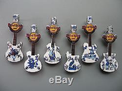 Hard Rock Cafe Amsterdam 2012 Dutch Delft Tiles Guitar Compleet 6 pc Pin Set