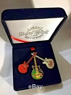 Hard Rock Cafe Cardiff Grand Opening Vip Party3 Attached Guitars Pin In Box 2003
