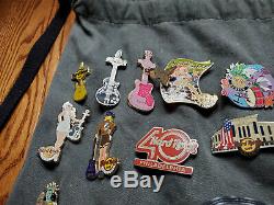 Hard Rock Cafe Collection Pins Lot Of 36 Rare Bag + Lanyard Pinups Girls Guitars