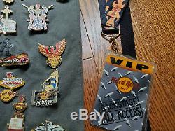 Hard Rock Cafe Collection Pins Lot Of 36 Rare Bag + Lanyard Pinups Girls Guitars