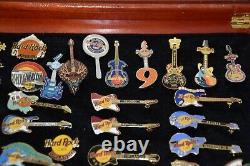 Hard Rock Cafe Huge Big Lot of 56 Pins With Wooden Case Orlando New York Guitar