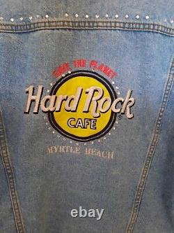 Hard Rock Cafe Myrtle Beach Denim Jacket With Rhinestones & Pins Womens Size 12