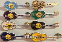 Hard Rock Cafe REYKJAVIK 1990s Colorful Acoustic Guitars 8 PINS Collection GOLD