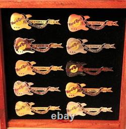 Hard Rock Cafe SYDNEY 1999 10th Anniversary 10 GUITAR PINS RARE Boxed Set #9544