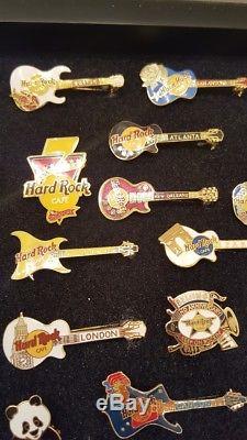 Hard Rock Cafe pin collection lot of 36 pins + hardwood display case