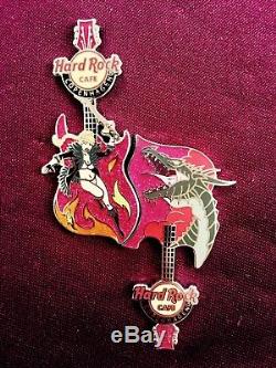 Hard Rock Cafe pin lot Copenhagen dragon & sexy warrior girl fantasy puzzle set