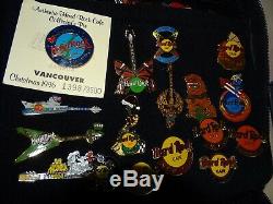 Hard Rock cafe 95 Pins / Buttons Collection+ HRC Hollywood Collector bag