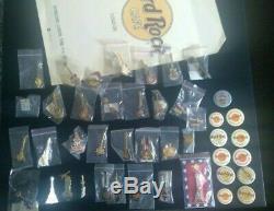 Large Collection of HARD ROCK CAFE Badges/Pins with London menu