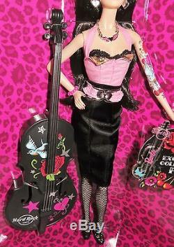 Nrfb Barbie 2009 Hard Rock Cafe Rockabilly Gold Label Doll Bass Cello & Pin