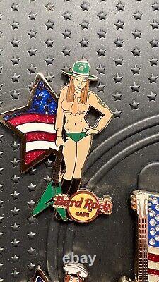RARE Hard Rock USA Military Army Navy Air Force Marines Flag Girl 5 Pin Set