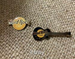 RARE Lot of 2 Original Hard Rock Cafe Pins Logo & Les Paul Black Guitar Vtg