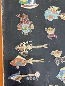 Rare Set Of 29 Pins Framed Hard Rock Cafe Hawaii Fish Hula Girls Snakes Tropical
