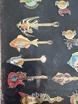 Rare Set Of 29 Pins Framed Hard Rock Cafe Hawaii Fish Hula Girls Snakes Tropical