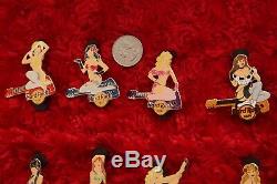 12 Hard Rock Cafe Pins Set Pin Up Girl Série En Ligne L100 Lingerie Bikini Guitare
