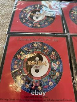 2001 Hard Rock Cafe Zodiac Pin Yin Yang Centre Et Set 12 Rat À Cochon Avec Carte Le