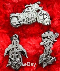 3 Hard Rock Café Pins Fidji Halloween 3d Étain Skull Squelette Lot Motos