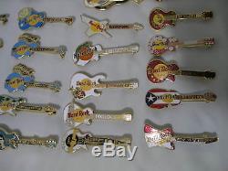 43x Hard Rock Cafe Guitar Pin Collection City Lot Assortie Hrc Chapeau Revers