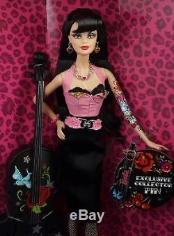Barbie Hard Rock Café Doll Rockabilly Basse Guitare Et Pin Nrfb Gold Label