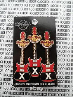 Hard Rock Cafe Amsterdam 2009 10th Anniversary City Logo Hrc Guitar Pin Set