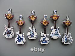 Hard Rock Cafe Amsterdam 2012 Ensemble de 6 épingles de guitare en carreaux bleus de Delft néerlandais