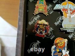 Hard Rock Cafe Bali Pins Nouvel An 7 Pin Set In Box En Bois Rare Très Rarement Vu