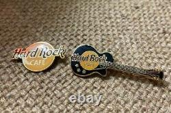 Rare Lot De 2 Pins Originaux Hard Rock Cafe Logo & Les Paul Black Guitar Vtg